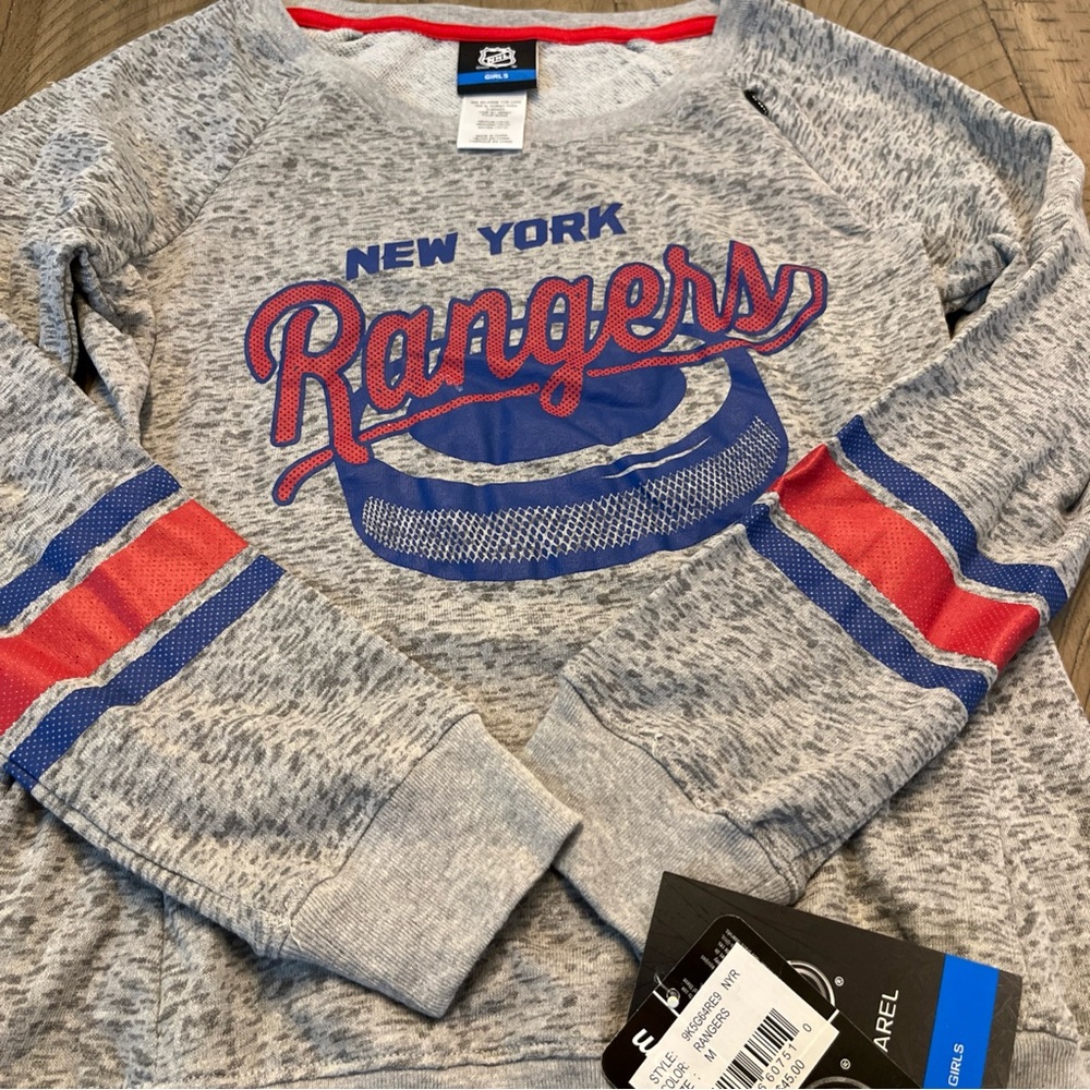NHL New York Rangers Gray and Blue Long Sleeve Tee